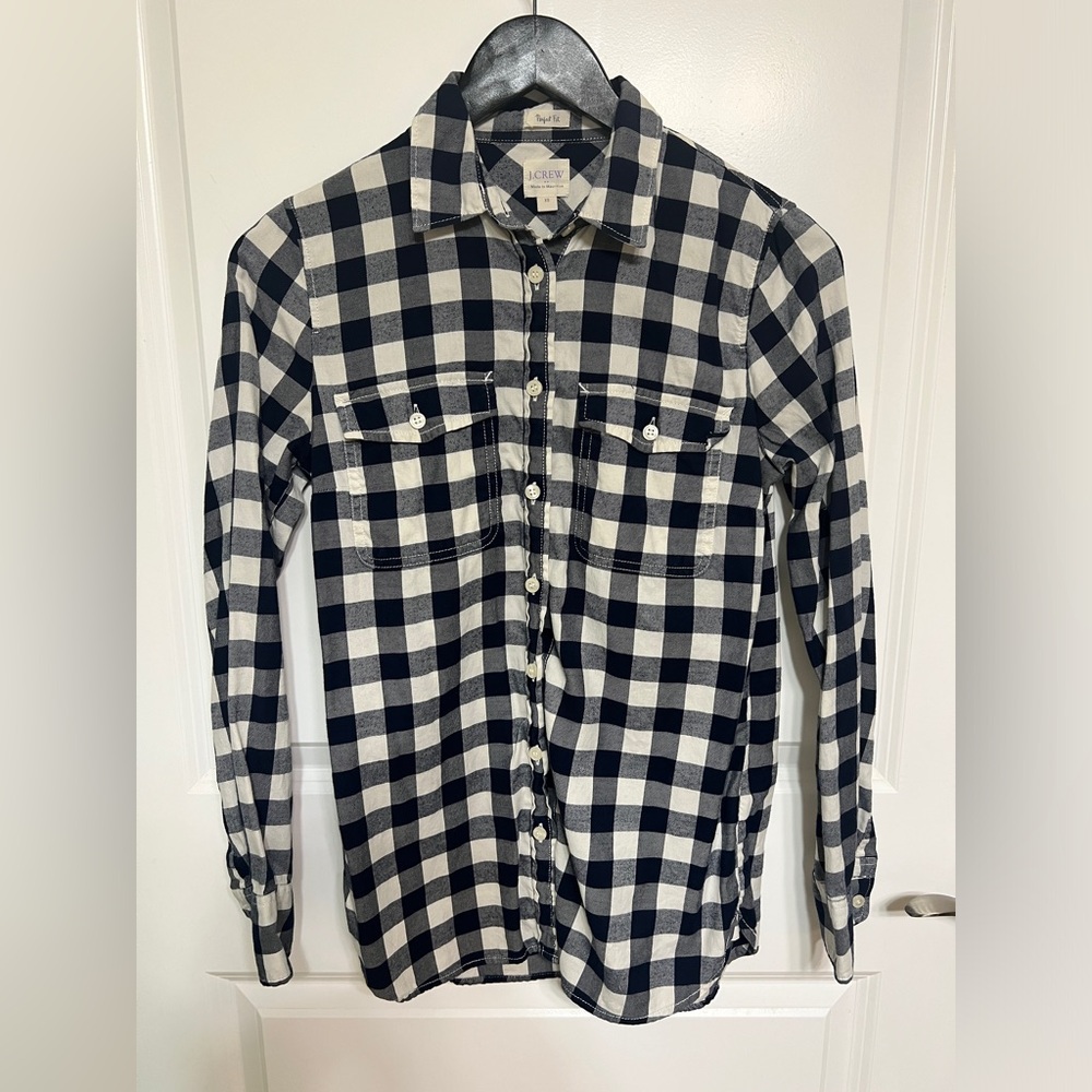 J. Crew blue & white checkered button up size XS